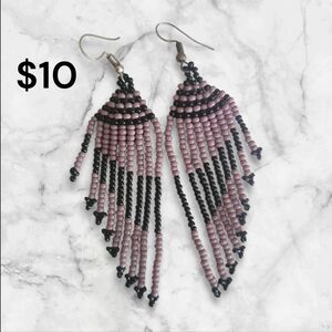 Elegant Black and Pink Beaded Earrings
